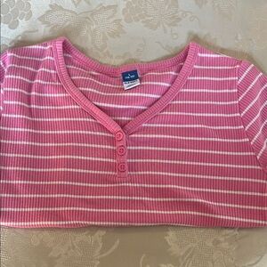 Old Navy Pink and White Striped Ribbed Top